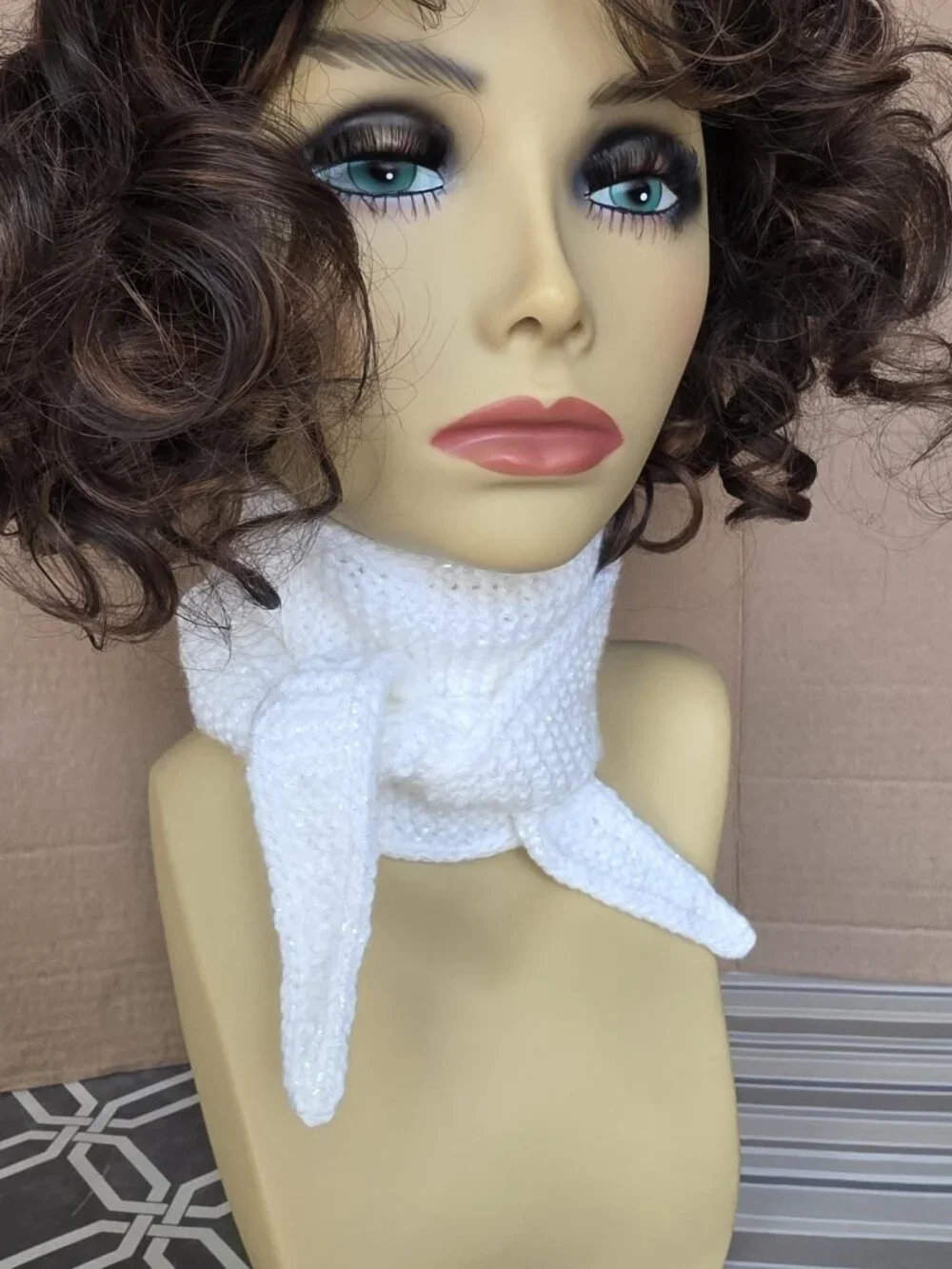Sophie Scarf Classic Design Small Double Wrap Handmade Knitted Acrylic White